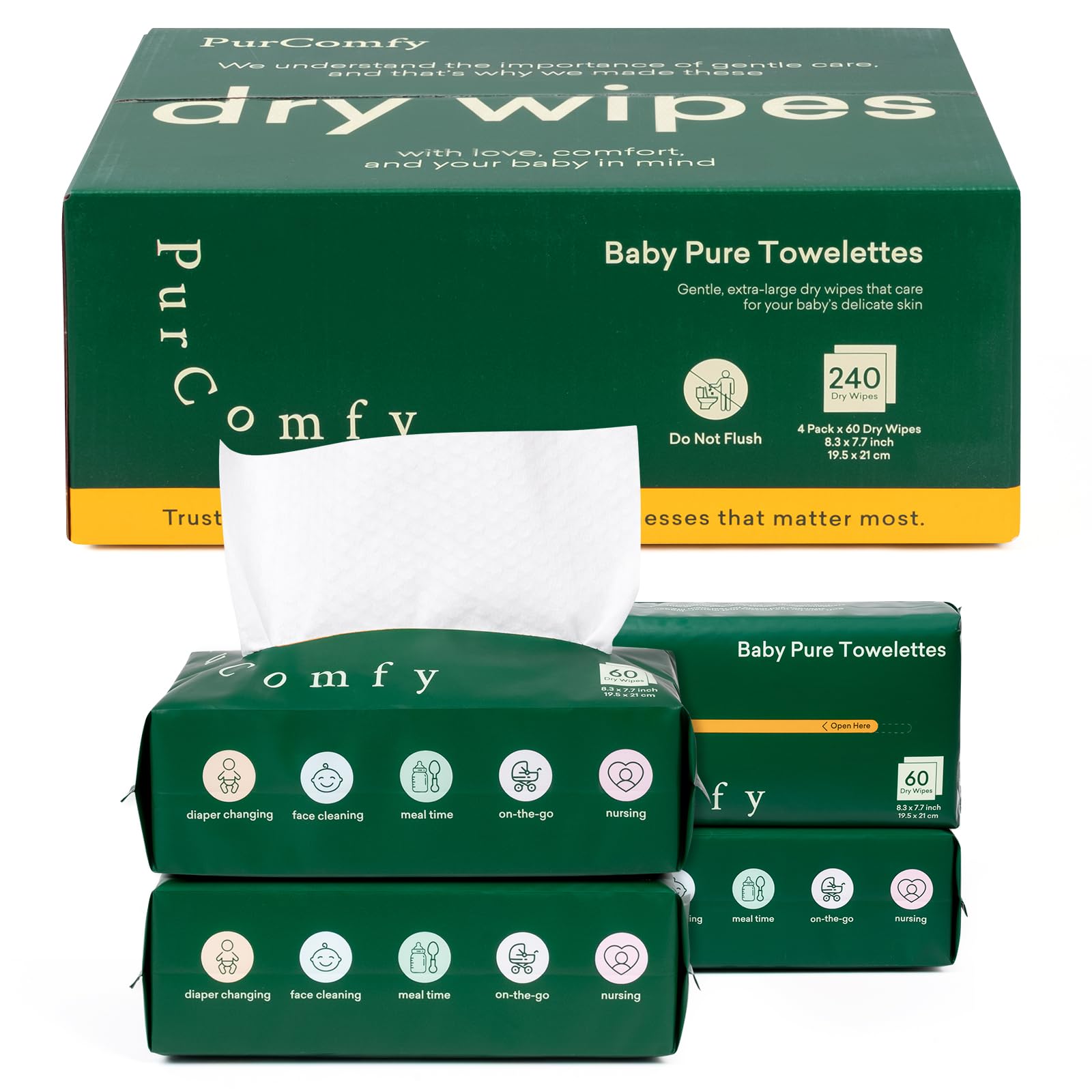 PurComfy Baby Dry Wipes pack-4-count front view for newborn diaper changes