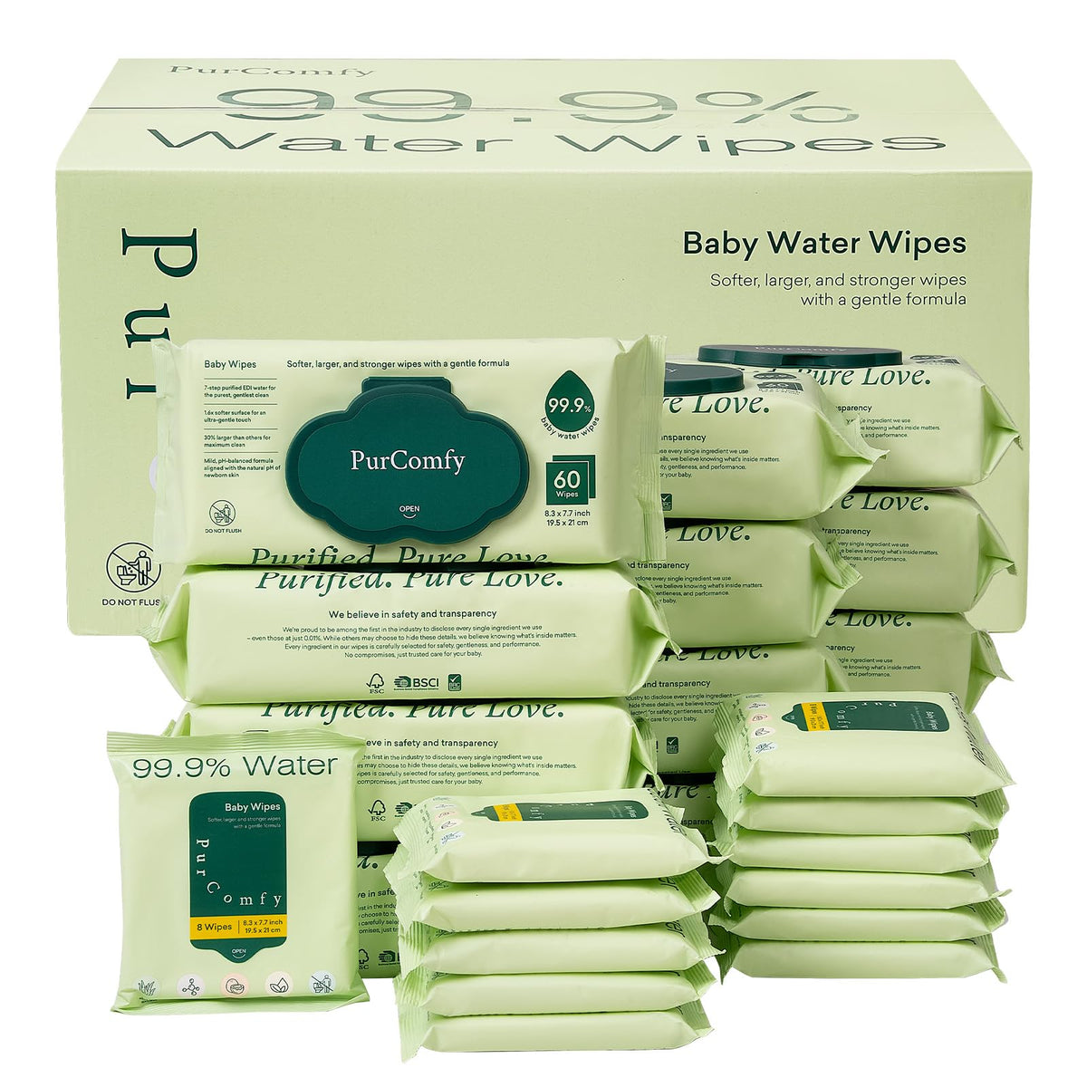 PurComfy Baby Wipes Unscented 12 Flip-Top Packs—gentle newborn cleansing.