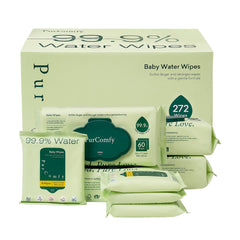 PurComfy Baby Wipes Unscented fliptop-pack closeup for gentle, fragrance-free cleansing of newborn skin