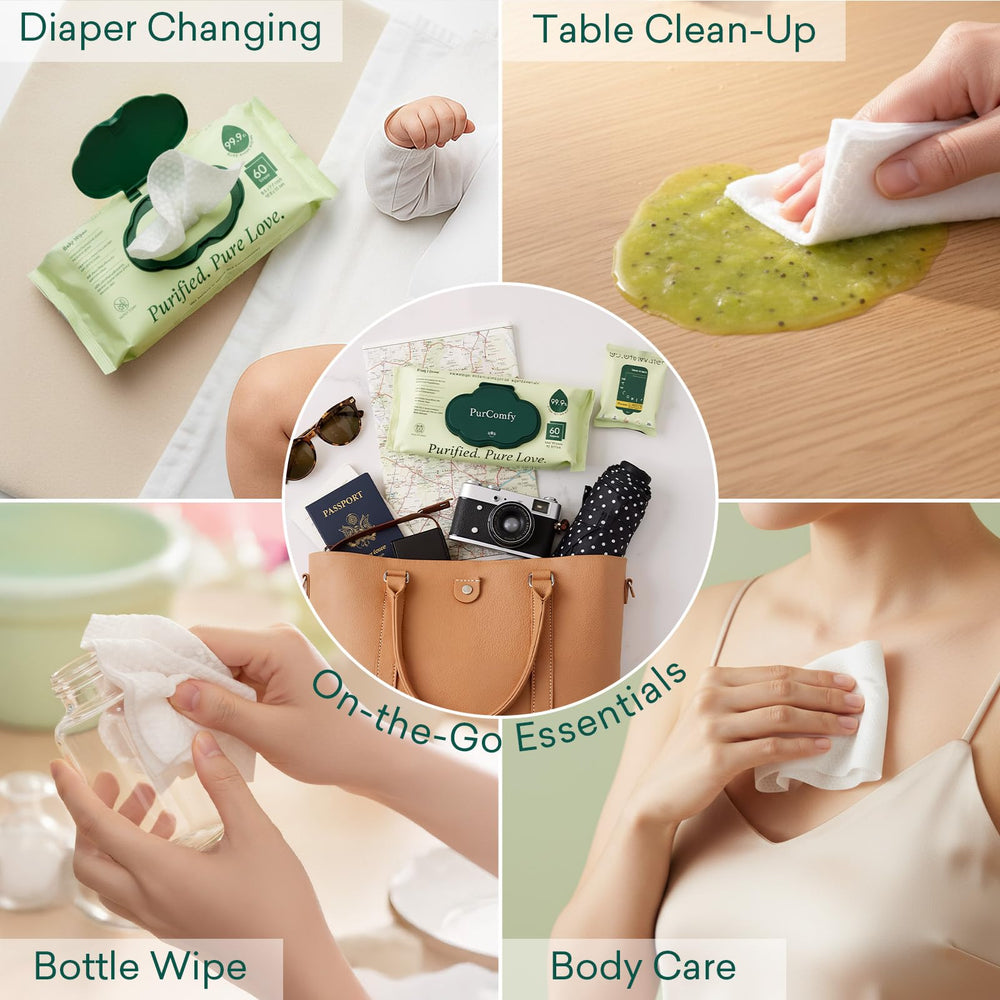 PurComfy Wipes—large 8.3x7.7 inch size for easy cleaning.