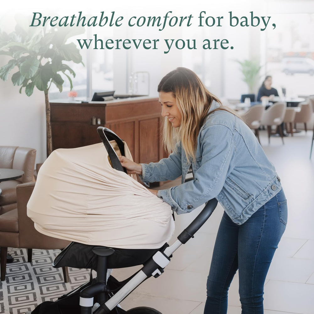 PurComfy bamboo viscose breastfeeding cover used for private, breathable feeding sessions on the go.
