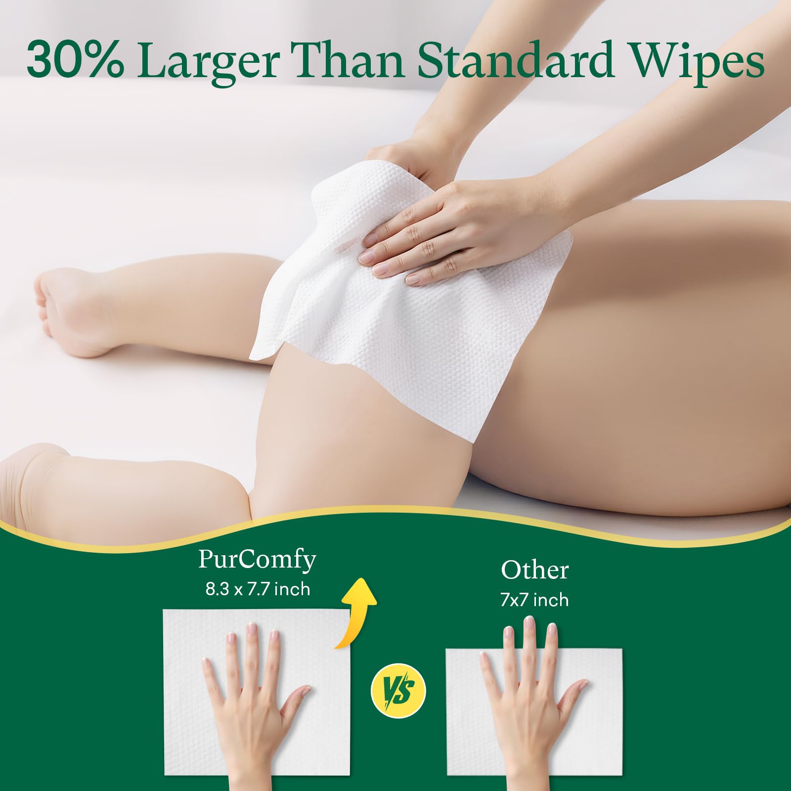 PurComfy Wipes 480-count pack stacked for long-lasting supply.