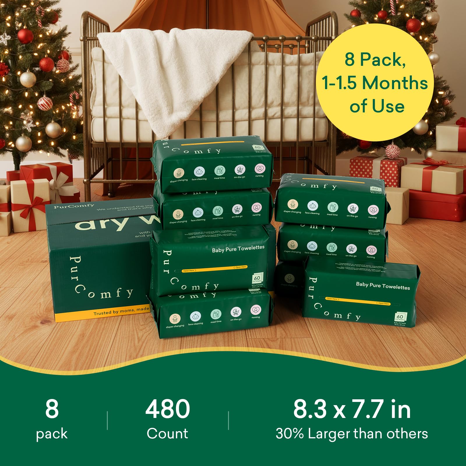 PurComfy Dry Wipes closeup — soft-fiber texture for gentle newborn care.