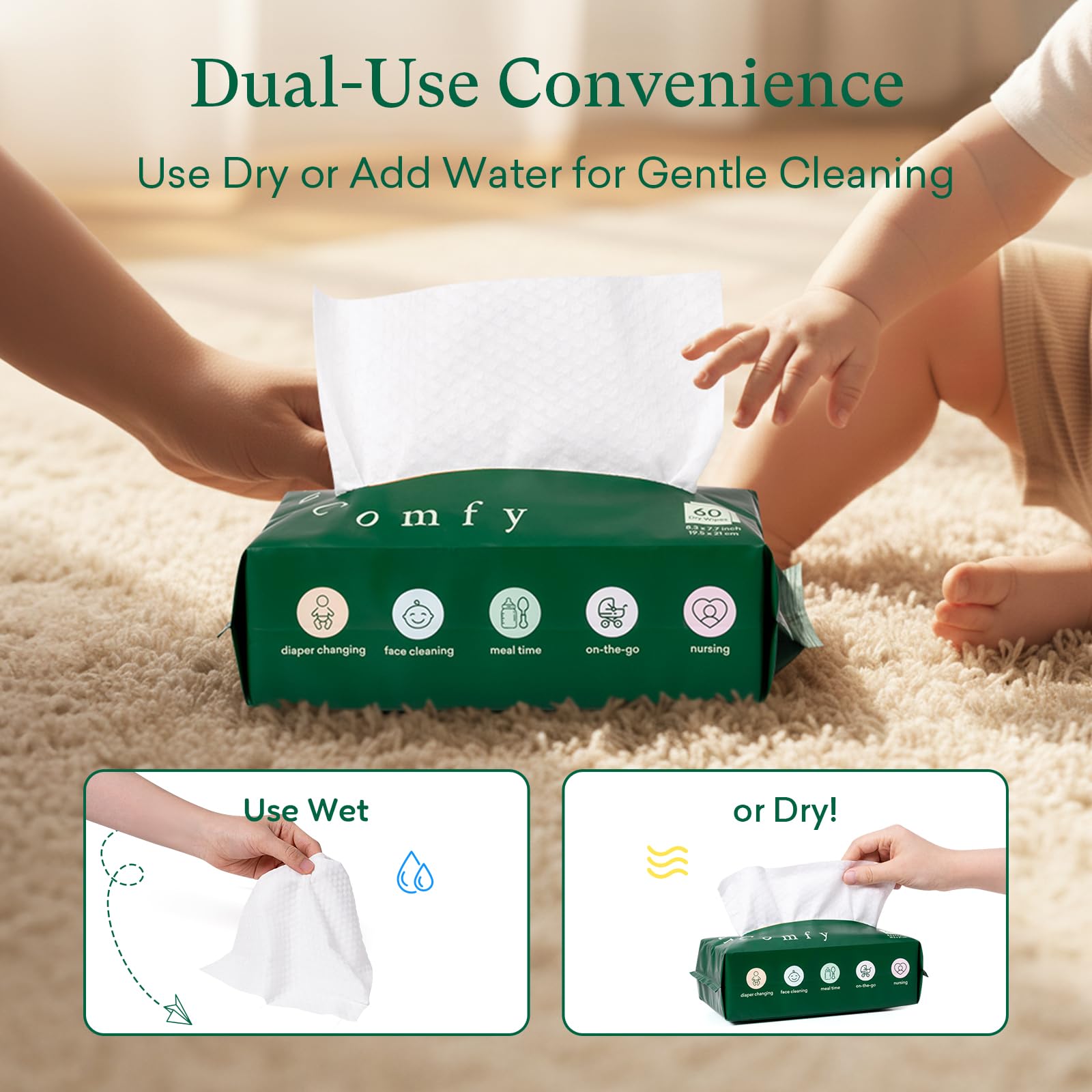 PurComfy wipes show durable yet soft surface when wet