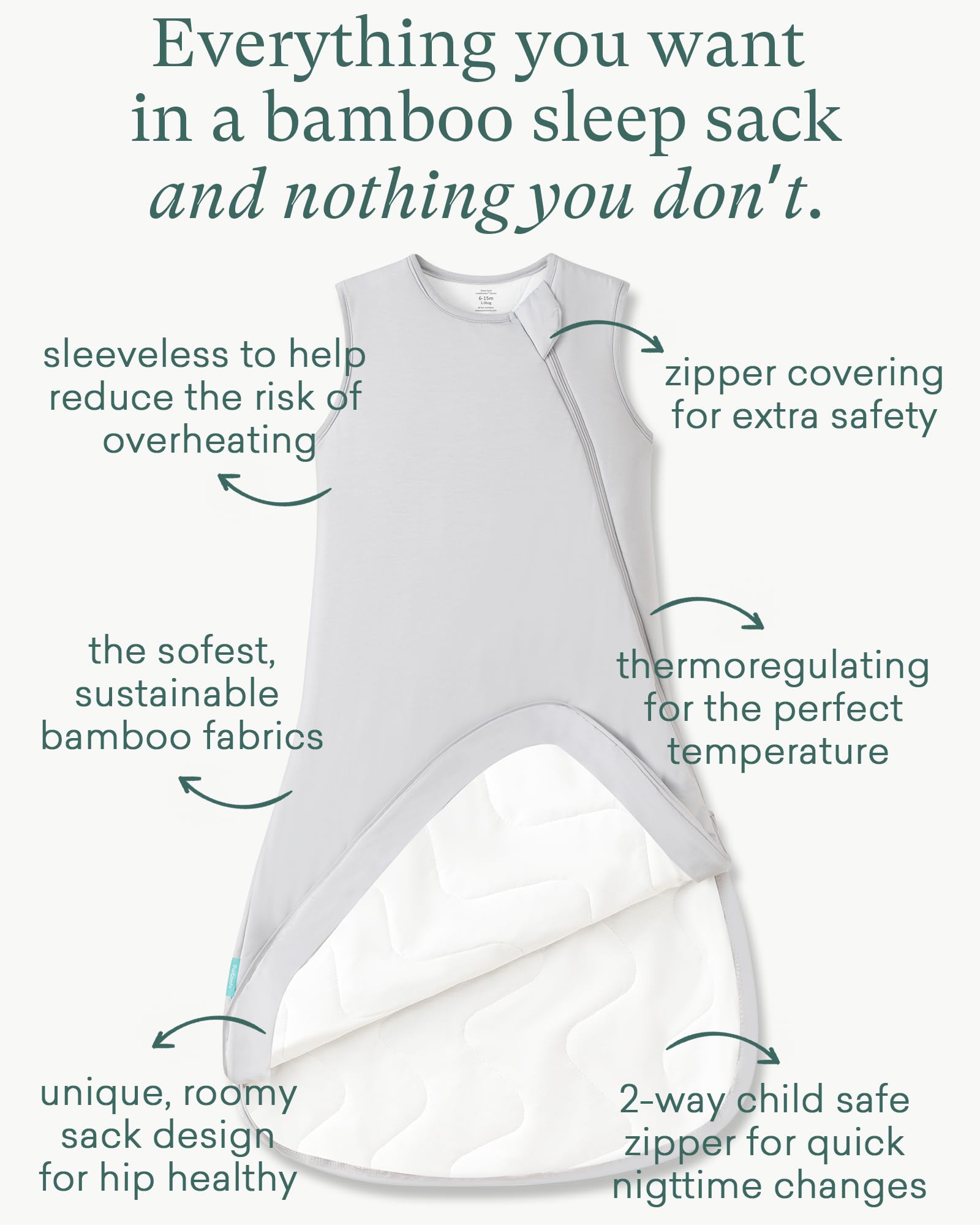 PurComfy sleeping sack closeup fabric highlights breathable bamboo blend for sensitive skin.
