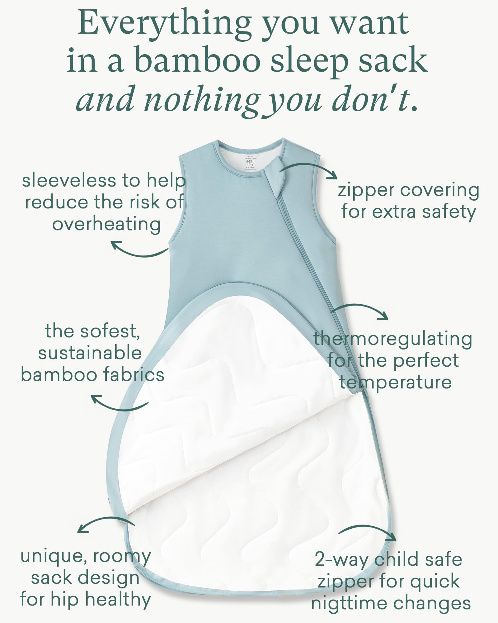 PurComfy sleep sack side view demonstrates roomy hip and leg movement.