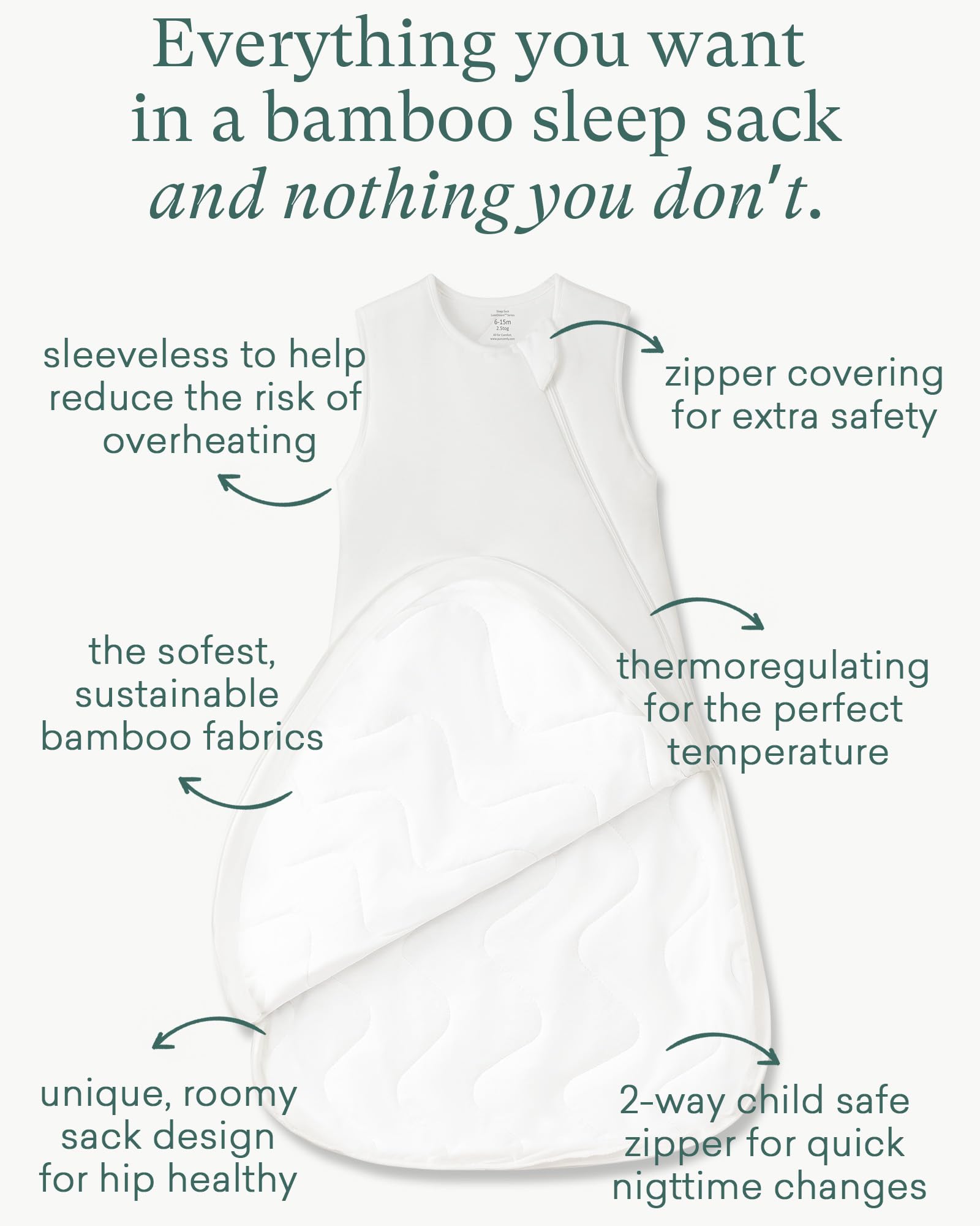 PurComfy extra-long sleep sack side view demonstrating full-length zipper and easy dressing for wiggly kids.