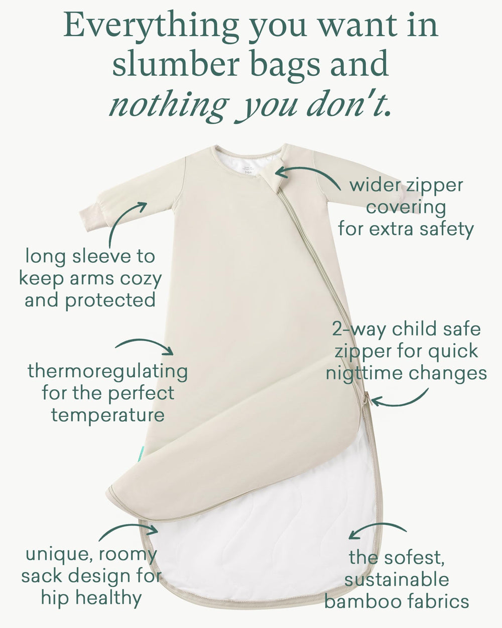 PurComfy sleep sack with 2-way zipper and FeatherGlide—easy, quiet diaper changes.