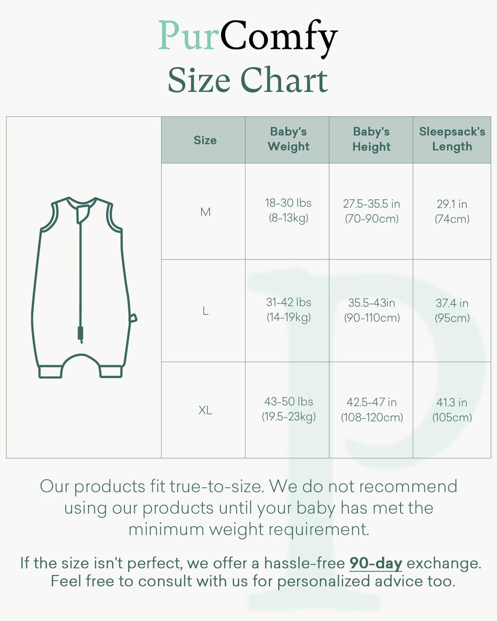PurComfy Supersoft sleep sack 1.0 TOG delivers ideal warmth for mild room temperatures.