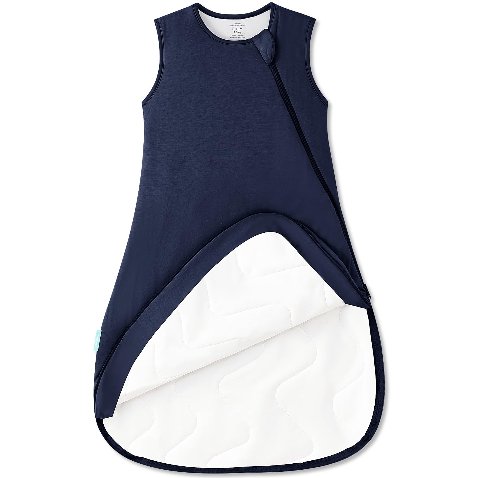 PurComfy Supersoft Sleep Sack Midnight front view emphasizes cozy warmth for bedtime routine.