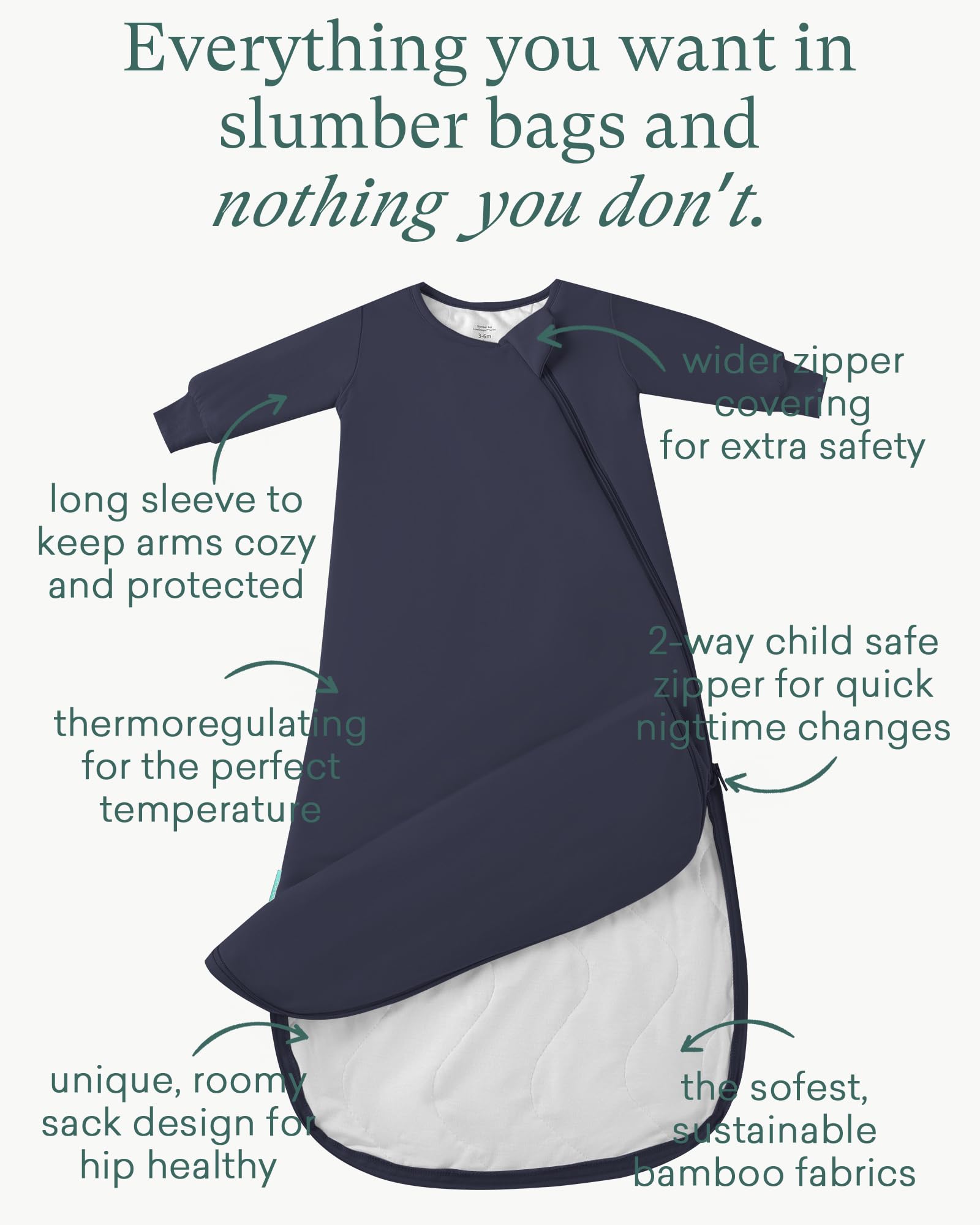 PurComfy Supersoft Sleep Sack 2 way zipper image shows easy diaper changes