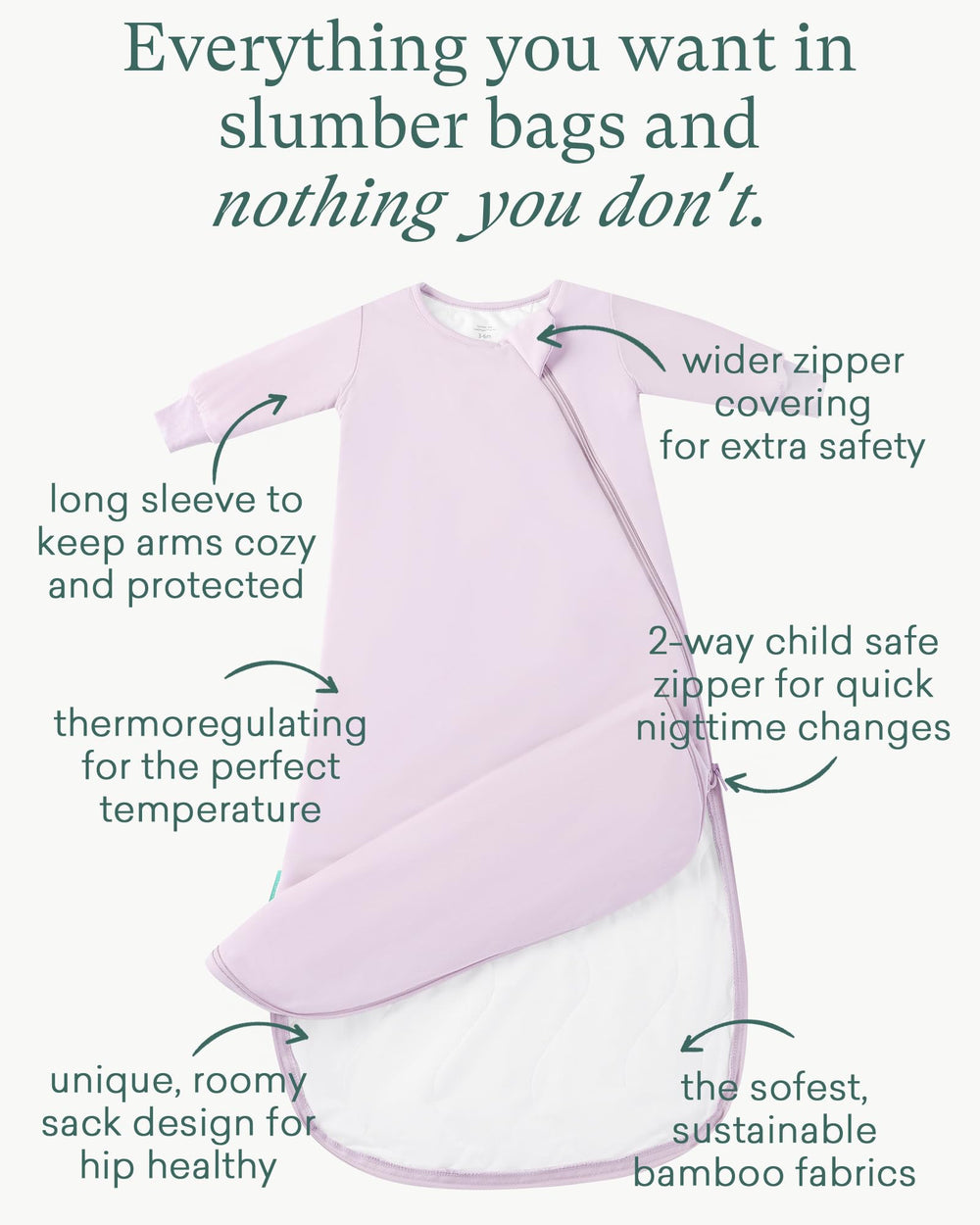 PurComfy Supersoft Sleepsack sleeves detail shows gentle warmth and easy arm movement