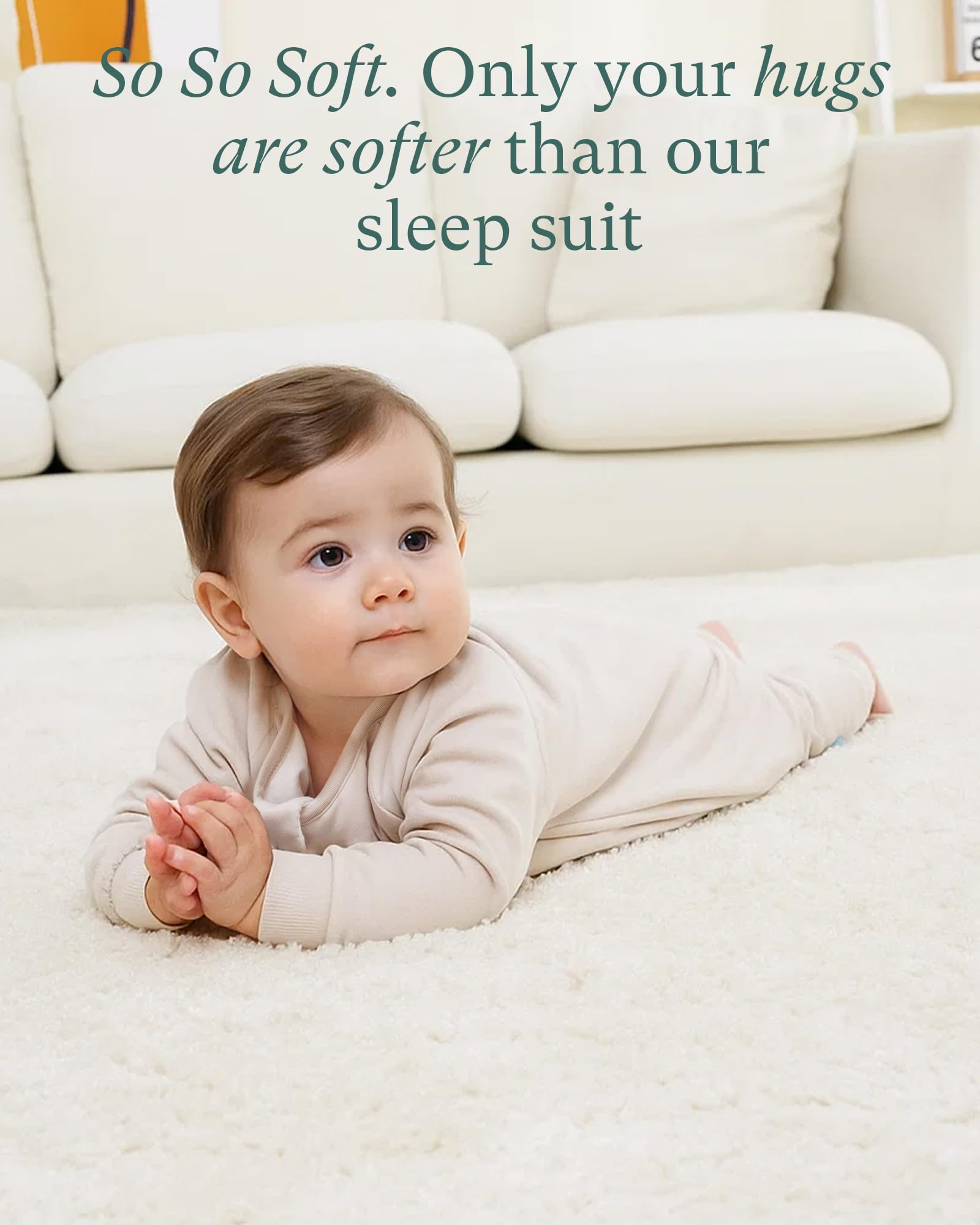PurComfy Supersoft sleepsuit on an active, wiggle-ready baby