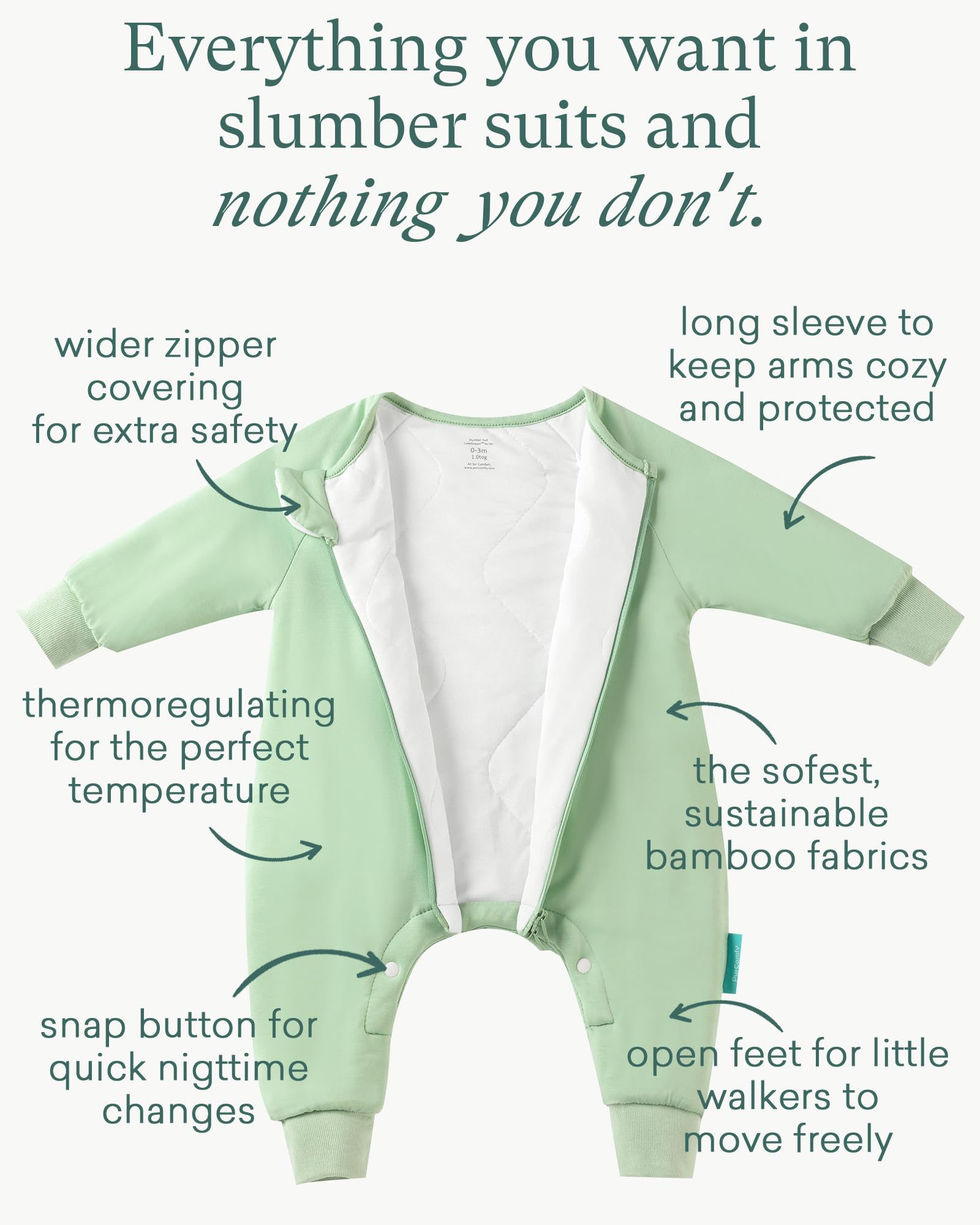 PurComfy Supersoft sleepsuit footed design keeps legs warm during active play.