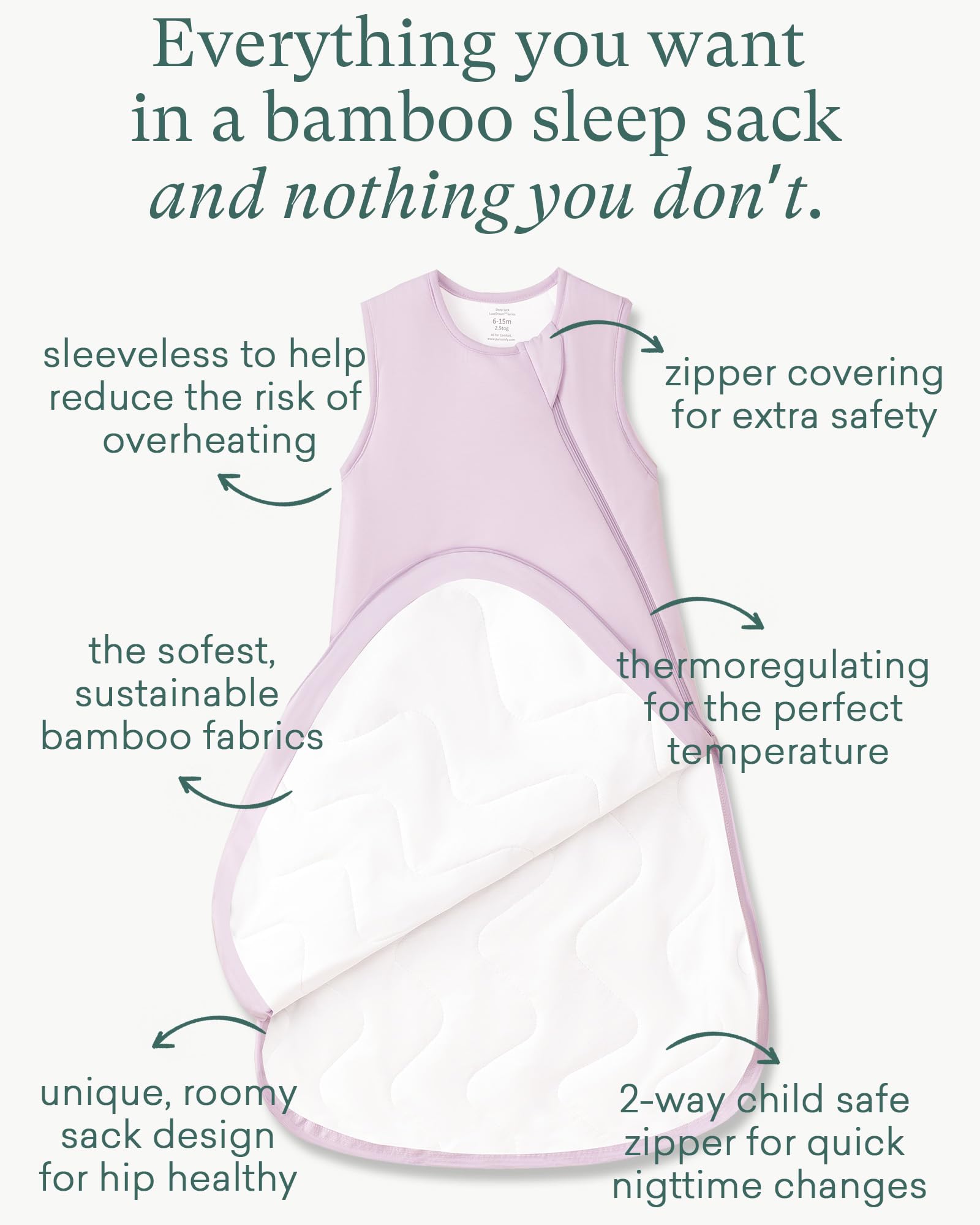 PurComfy XL sleep sack designed for 3T-5T with growth-friendly length.