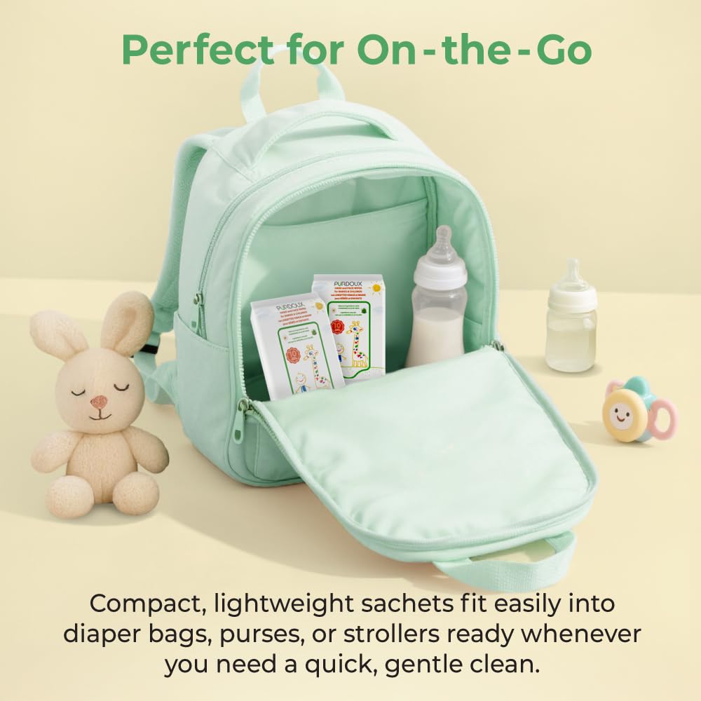 Purdoux multi use baby wipes suitable for hands and faces during messy moments