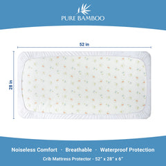 Pure Bamboo noiseless cover on crib mattress demonstrates silent protection while baby sleeps.
