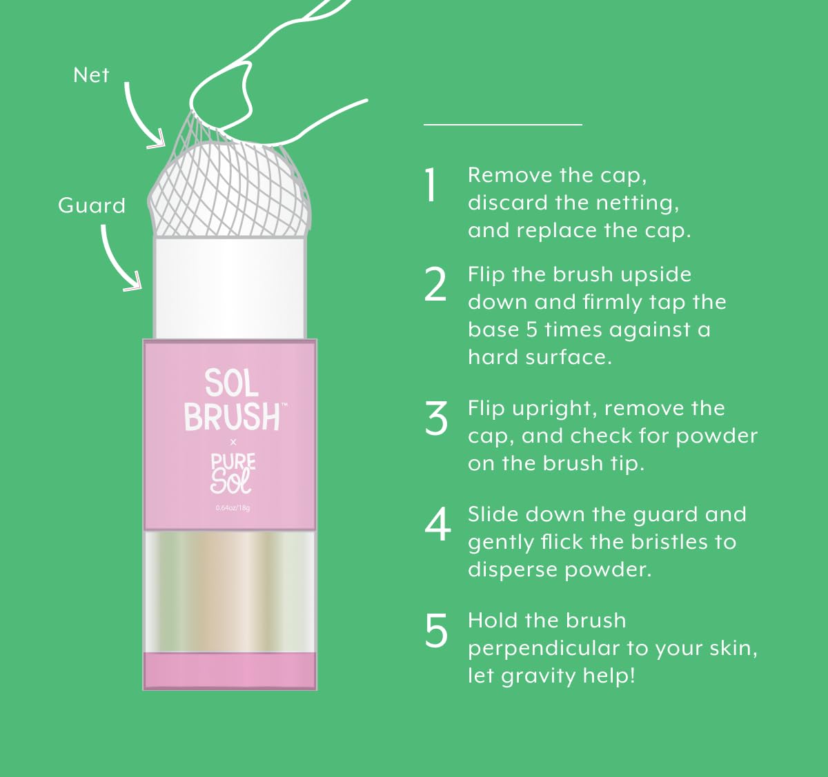 Pure Sol Sol Brush SPF50 application on face for smooth, even coverage