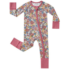 Pureborn baby girls sleeper daisy pattern closeup shows soft bamboo fabric for delicate skin