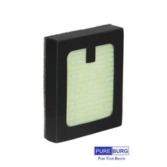 PUREBURG HEPA filter close-up highlighting two-stage filtration captures small particles