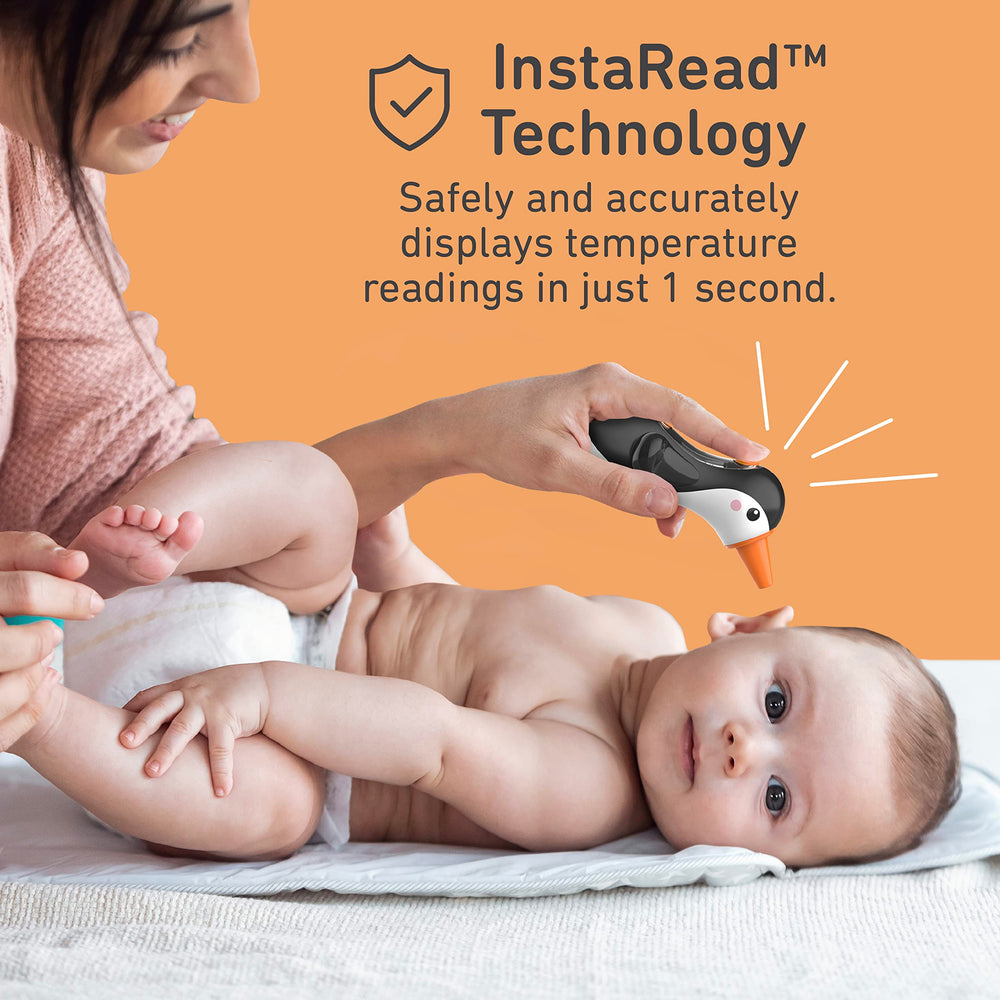 PureEnrichment PureBaby Penguin thermometer LCD backlit display for easy nighttime checks.