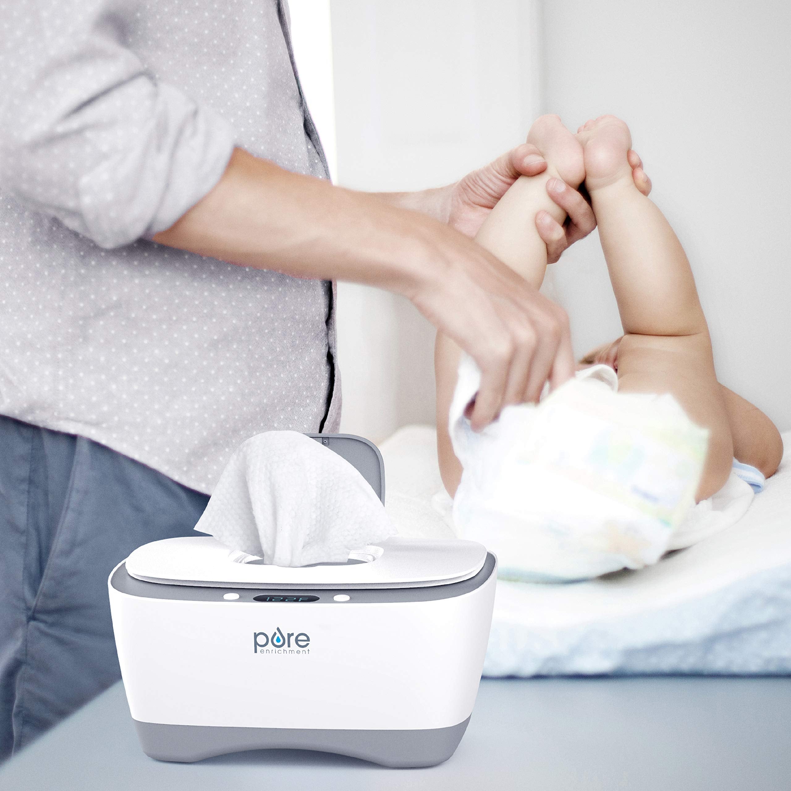 Pure Enrichment PureBaby wipe warmer steam-heated warmth keeps wipes soft and moist