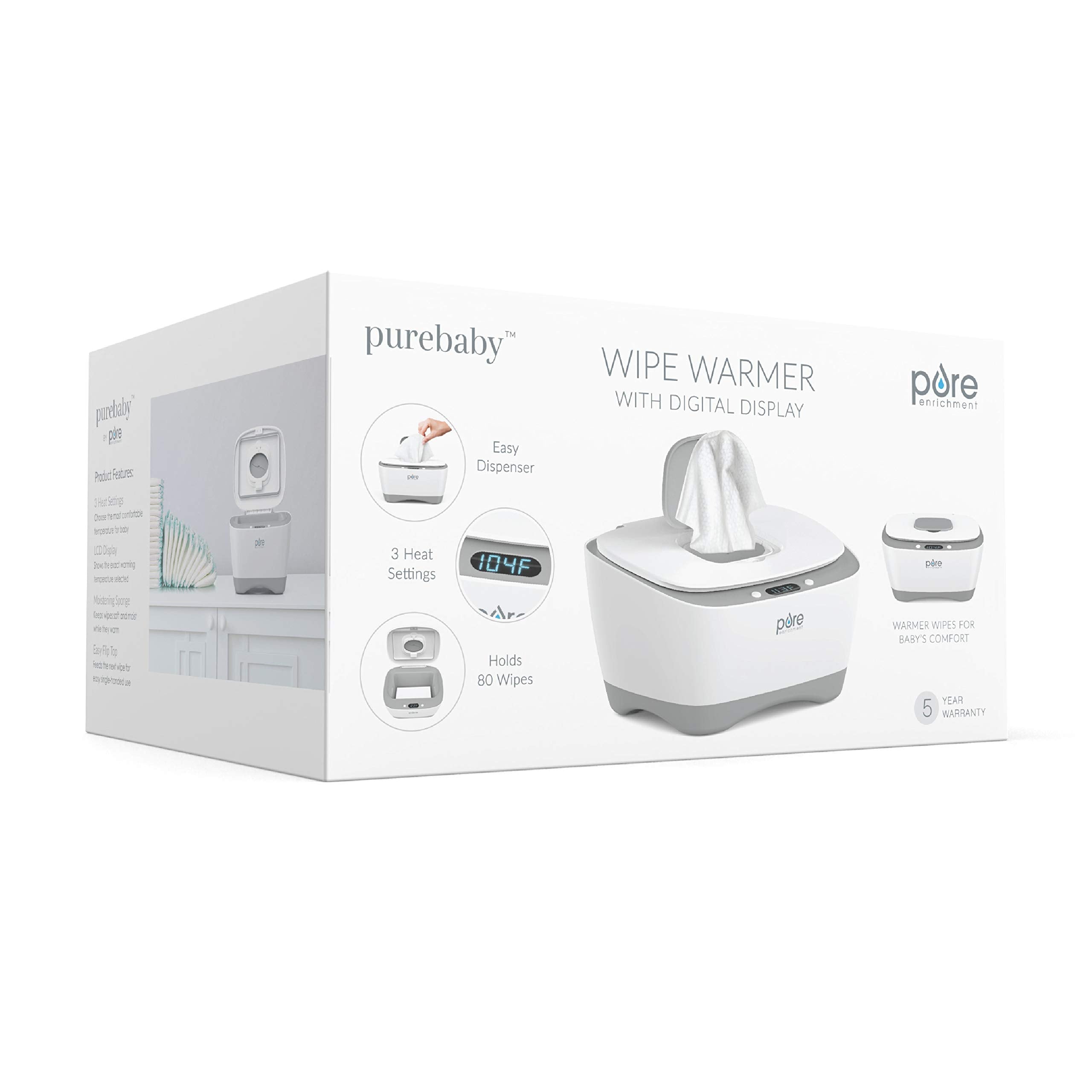 Pure Enrichment PureBaby wipe warmer comes with a 5-year warranty