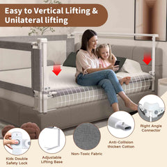 PurePapoose queen bed rail side view highlights height-adjustable design for night-time care.