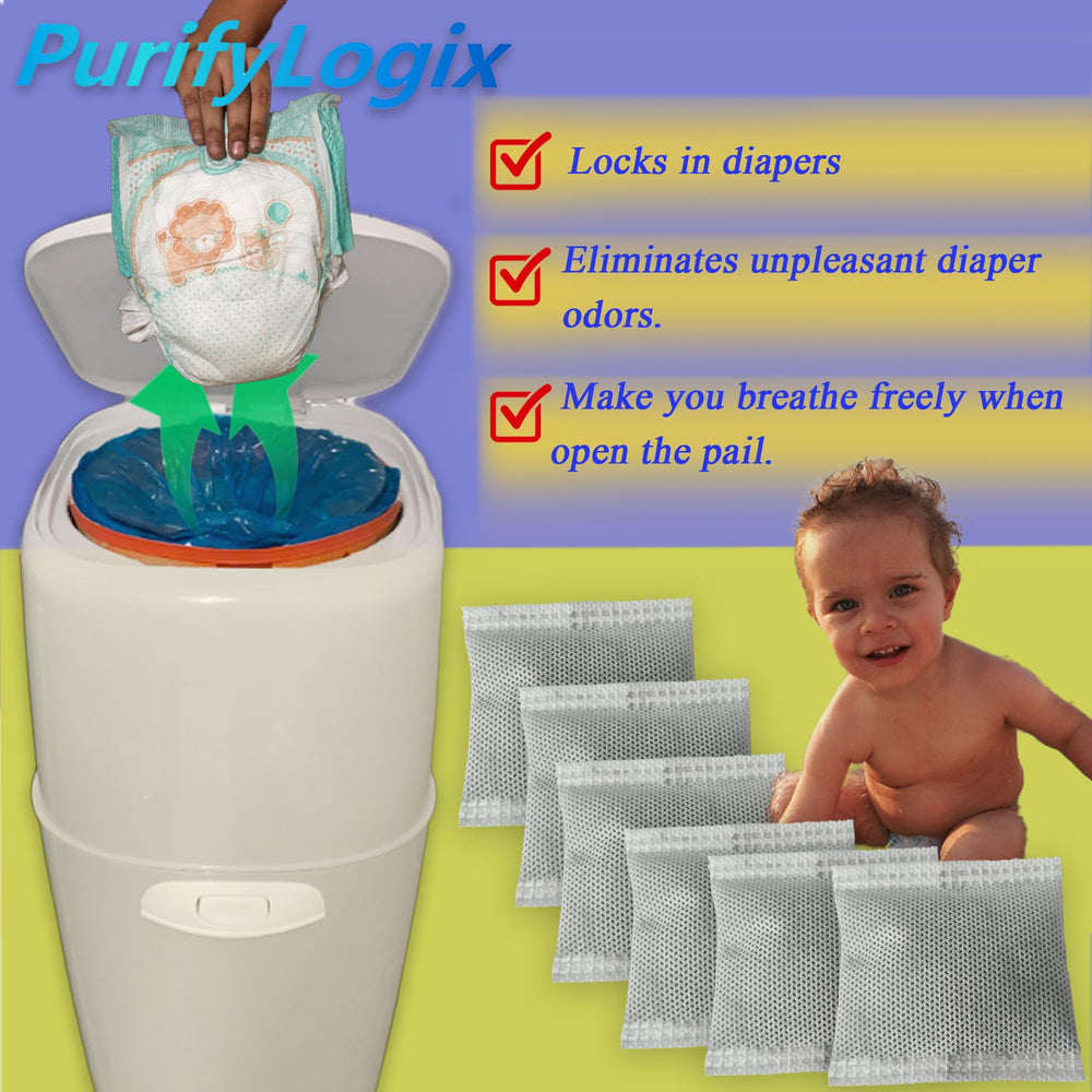 PurifyLogix diaper pail deodorizers coconut activated carbon highlights eco-friendly odor removal for nurseries