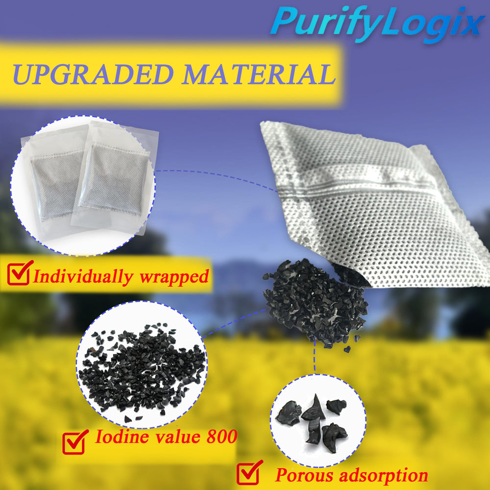 PurifyLogix diaper pail deodorizers odor absorption action illustrates strong adsorption from coconut carbon