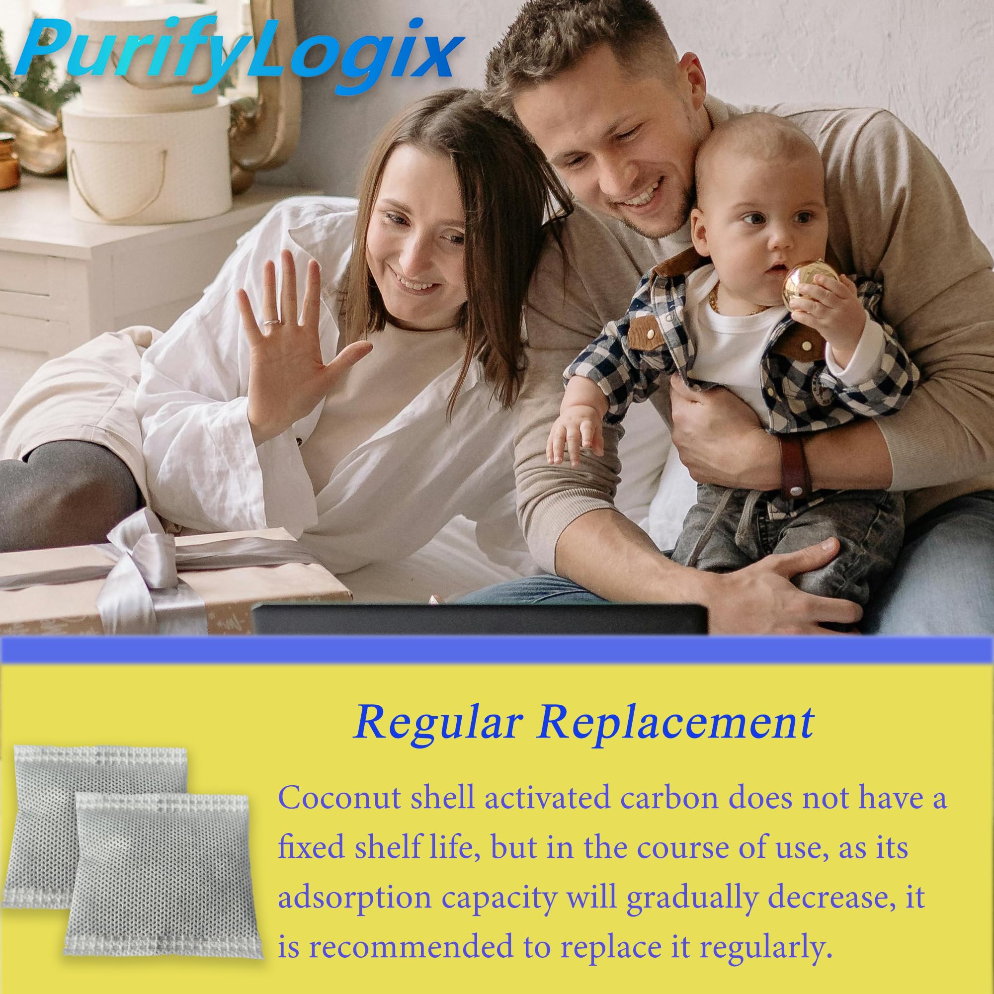 PurifyLogix diaper pail deodorizers reusable charcoal packs suitable for closets and bags