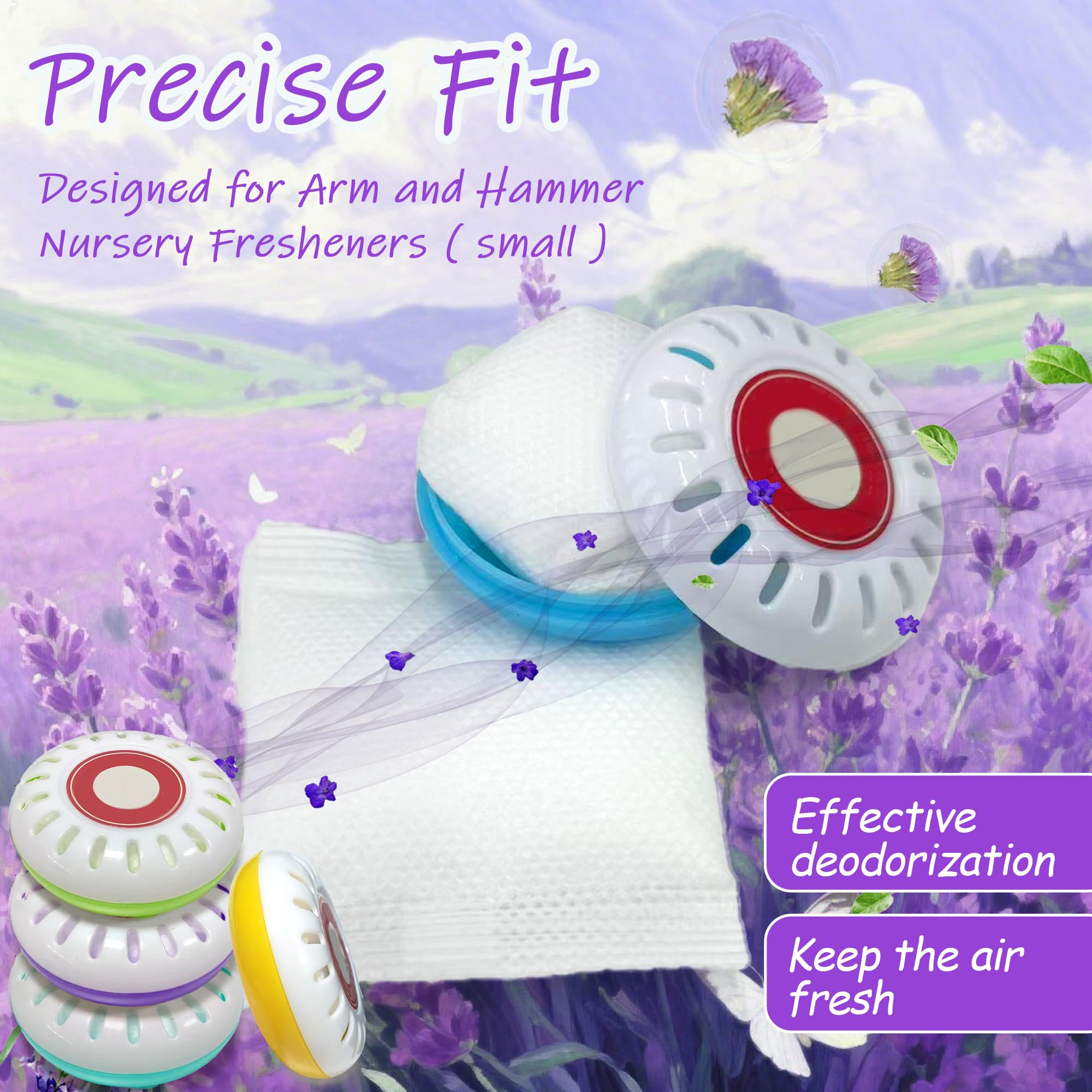 PurifyLogix lavender-scented odor absorber emits a calming scent while neutralizing diaper pail odors.