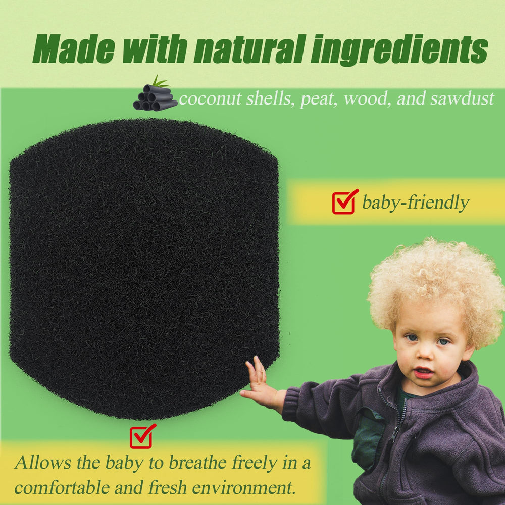 PurifyLogix natural-materials coconut-shell filter highlights baby-friendly design.