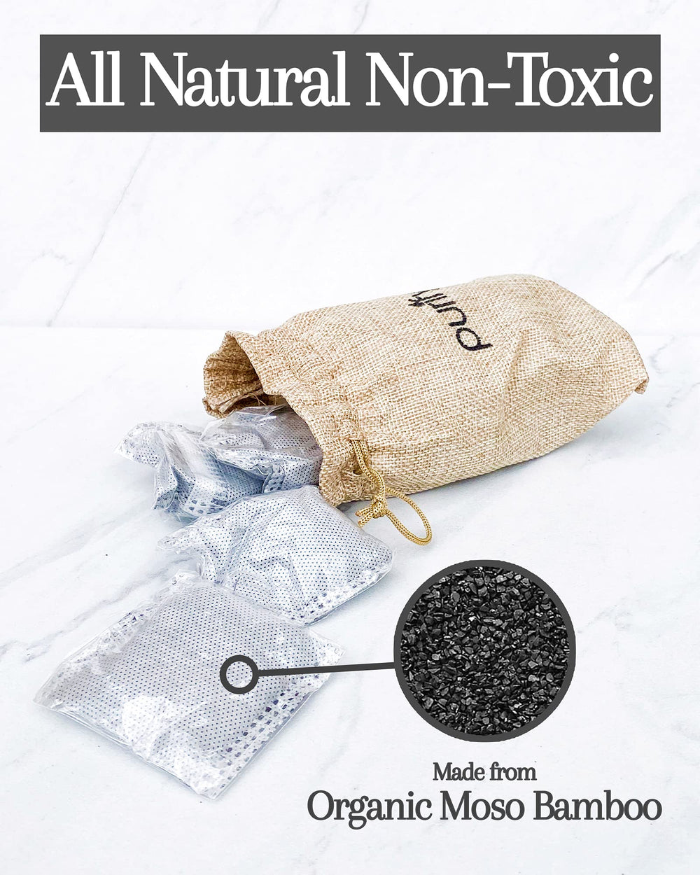 Purifyou bamboo charcoal bag in closet controls musty odors for a cleaner wardrobe.
