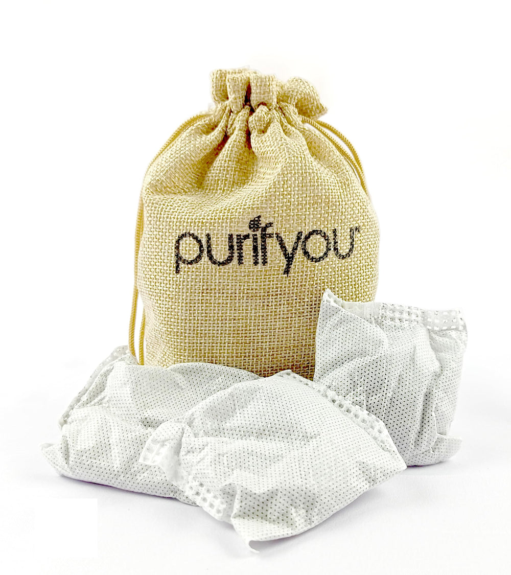 Purifyou bamboo charcoal bag for diaper pail absorbs odors for fresher changes.
