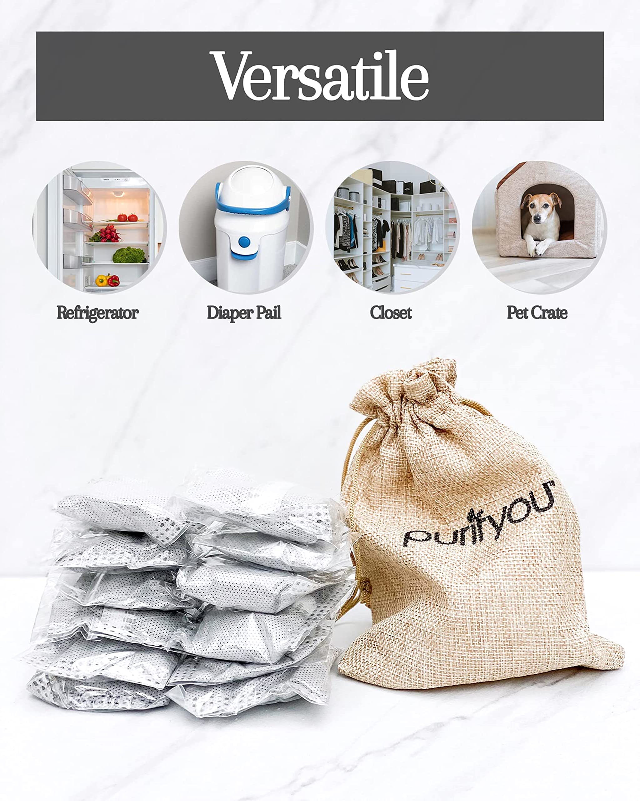 Purifyou bamboo charcoal bag in kitchen handles kitchen odors with natural deodorization.