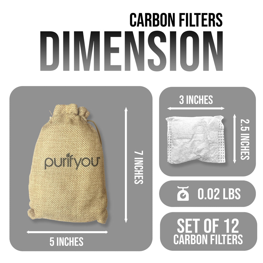 Purifyou bamboo charcoal bag in trash can reduces smells with natural odor absorption.