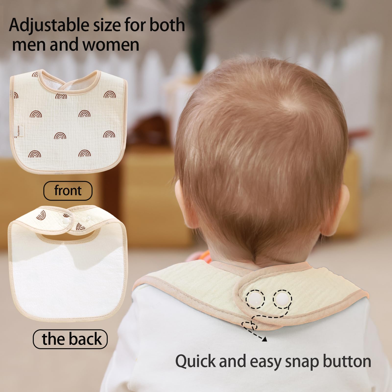 PurlHaven soft muslin edge bibs feel gentle on baby's skin.
