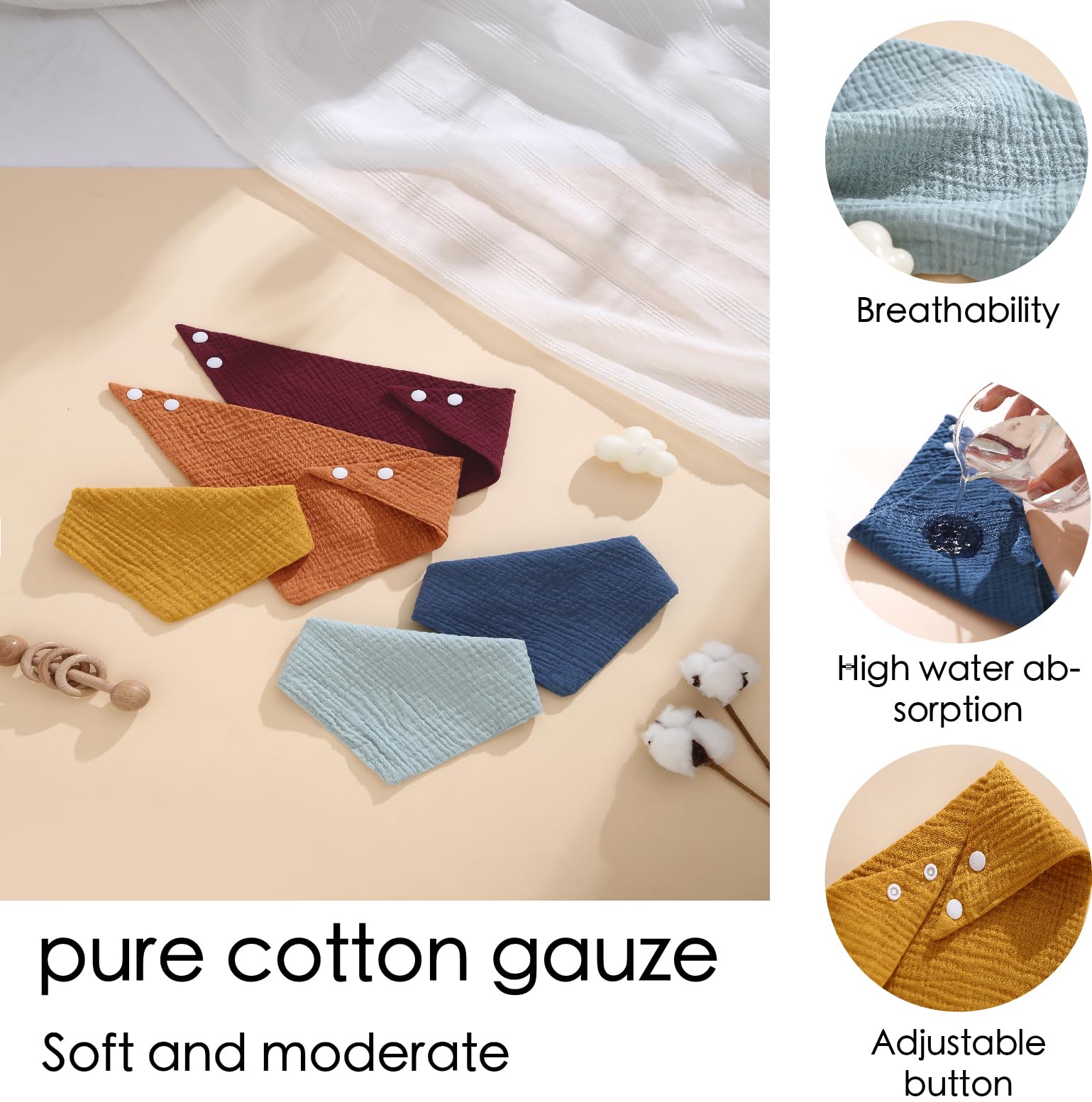PurlHaven Muslin Bibs multitask usage – burp cloth and drool towel in one.