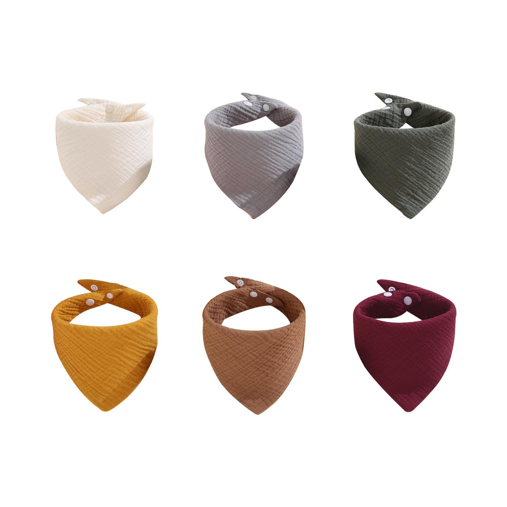 PurlHaven Muslin Bibs front view, soft cotton for drool absorption.