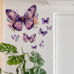 Purple Butterfly wall decal with butterfly and flowers calms living room ambiance