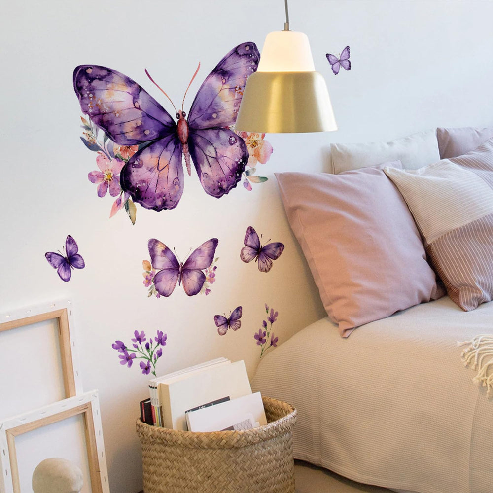 Purple Butterfly wall decal on bedroom wall adds nursery charm