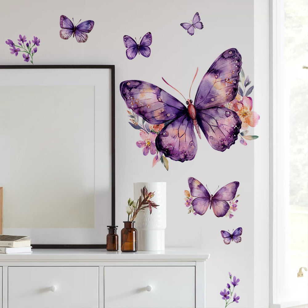 Purple Butterfly wall decal on glass door creates decorative entryway