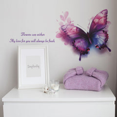 Purple butterfly wall sticker on wall demonstrates seamless integration into rooms.