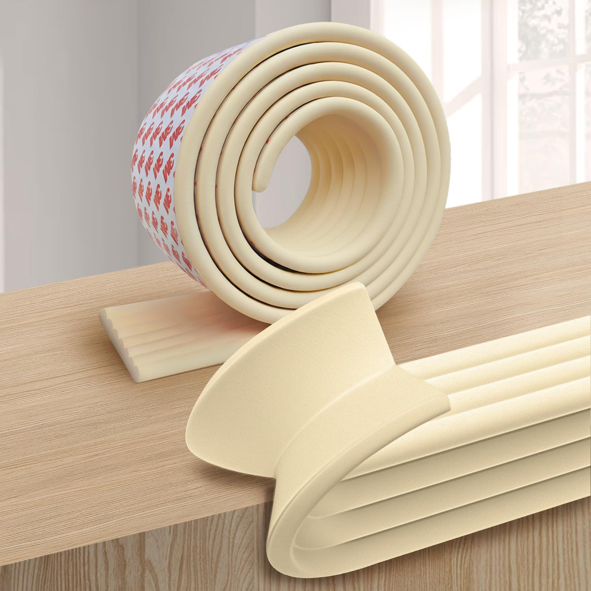 Pushujia Edge Guard beige corner protector protects table corners with soft cushioning.