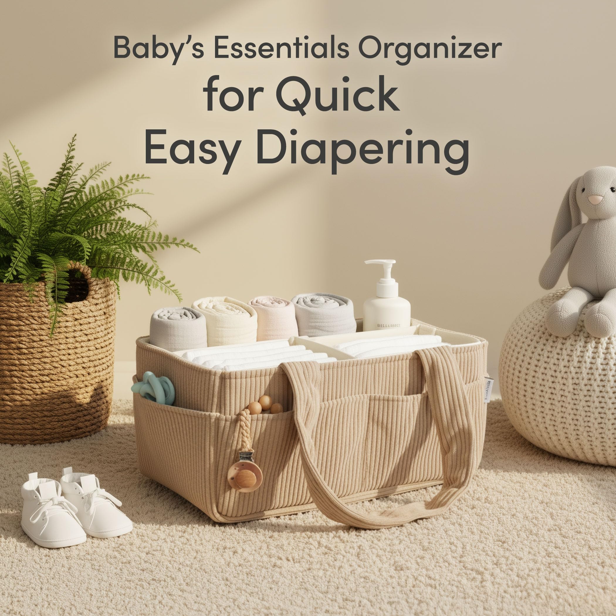 PUTSKA diaper caddy features 3 compartments for organized diapering and supplies.