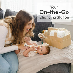PUTSKA corduroy mocha fabric adds durable, stylish nursery storage.