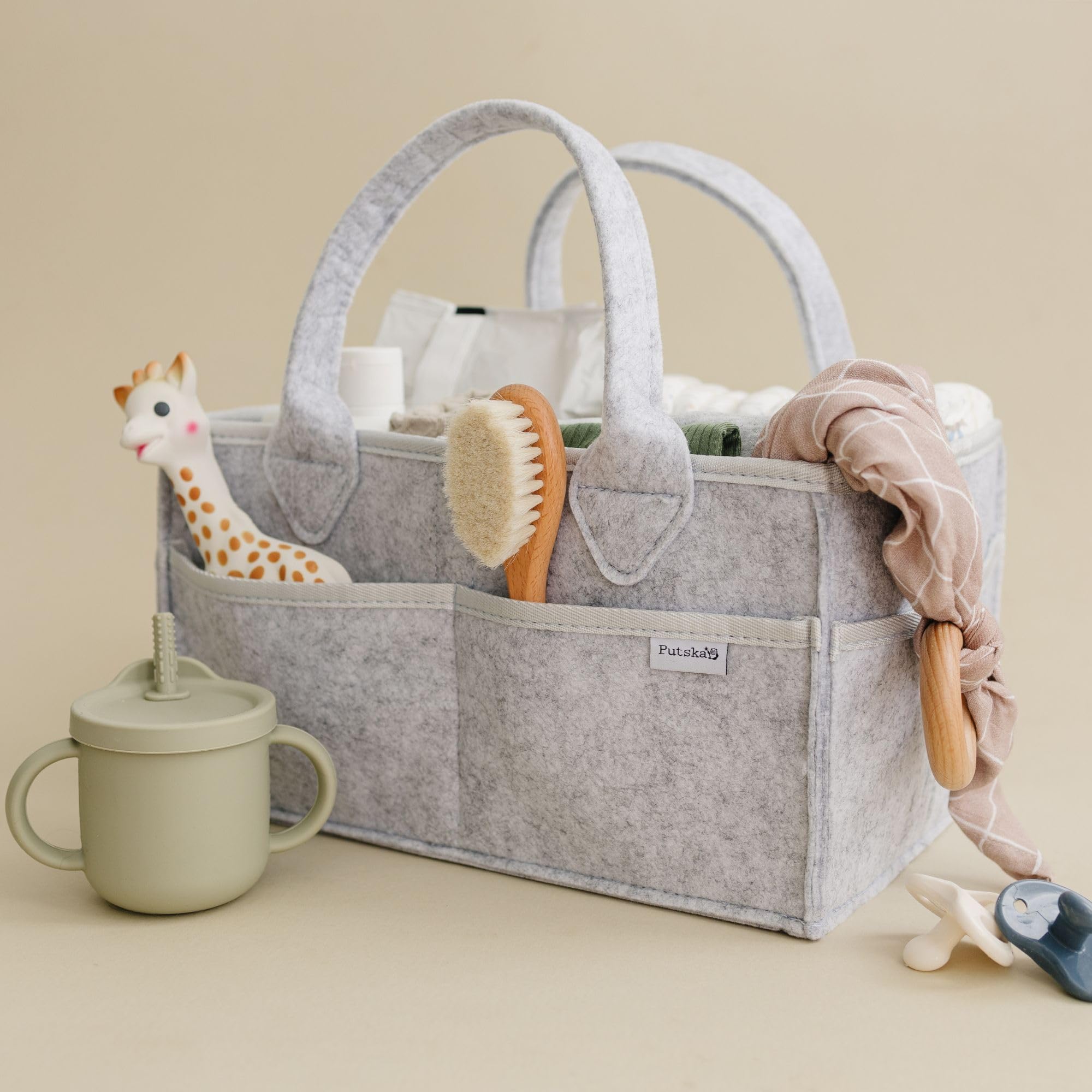 PUTSKA diaper caddy grey foldable design for compact nursery storage