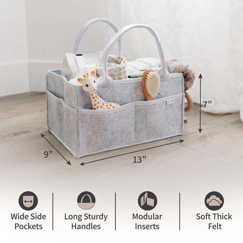 PUTSKA diaper caddy grey side with external pockets for organized on-the-go storage