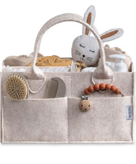 PUTSKA diaper caddy mocha front view highlights organized storage for newborn essentials